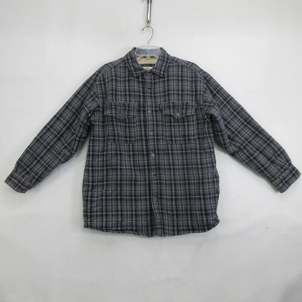 Levi's Men's Shirt L Gray Plaid Flannel Sherpa Fleece Lined Shacket Button Up